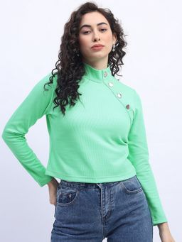 TOKYO TALKIES - Green High-Neck Knitted Top