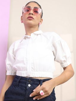 TOKYO TALKIES - White Crop Shirt Top
