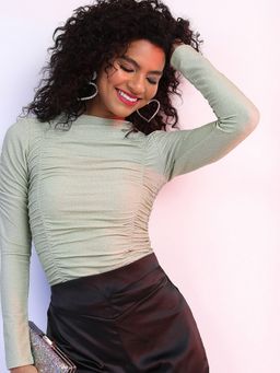 TOKYO TALKIES - Green Ruched Shimmer Top