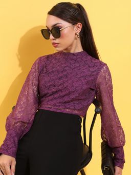 TOKYO TALKIES - Purple Crop Lace Top
