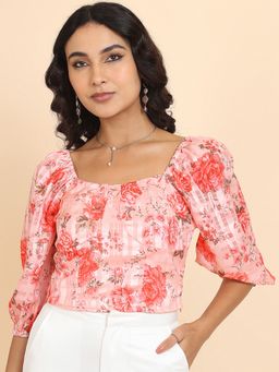 TOKYO TALKIES - Pink Floral Printed Puff Sleeve Top