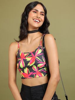 TOKYO TALKIES - Pink Floral Printed Fitted Crop Top