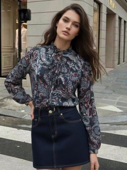 Outzidr - Blue Printed Full Sleeves Top