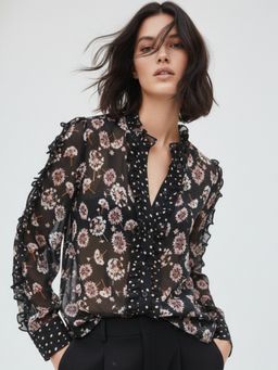 Outzidr - Black Printed Deep-V Top