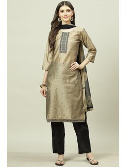 Biba - Gold Chanderi Unstitched Suit (Set of 3)