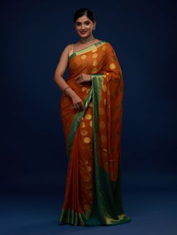 Koskii - Mustard Zari Work Art Silk Designer Saree with Unstitched Blouse