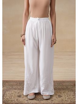 House of Chikankari - White Rayon Chikankari Solid Palazzo