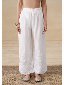 House of Chikankari - White Cotton Chikankari Solid Palazzo