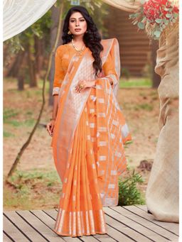 Sangam Prints - Orange Woven Work Traditional Saree with Unstitched Blouse
