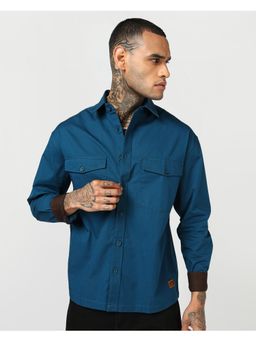 Bewakoof - Mens Teal Blue Oversized Shirt