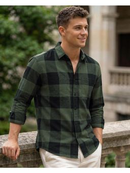 Bewakoof - Mens Olive Green and Black Checked Shirt