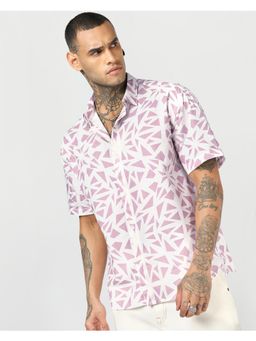 Bewakoof - Mens Off White and Dusty Pink All Over Printed Oversized Shirt