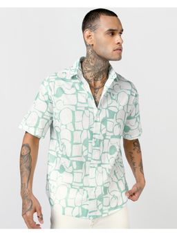 Bewakoof - Mens Off White and Sage Green All Over Printed Oversized Shirt