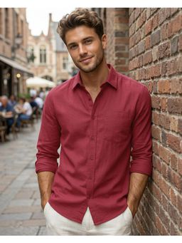 Bewakoof - Mens Red Cotton Linen Shirt