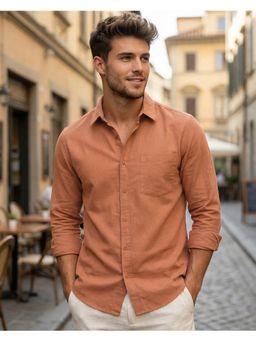 Bewakoof - Mens Rust Orange Cotton Linen Shirt