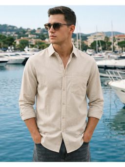 Bewakoof - Mens Beige Cotton Linen Shirt