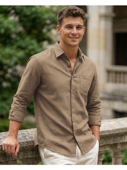 Bewakoof - Mens Light Brown Cotton Linen Shirt