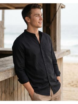 Bewakoof - Mens Jet Black Cotton Linen Shirt