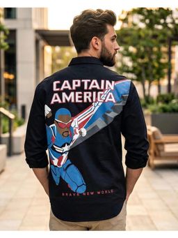 Bewakoof - Marvel Mens Navy Blue Captain America Graphic Printed Shirt