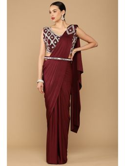 Soch - Women Red Solid Saree with Unstitched Blouse