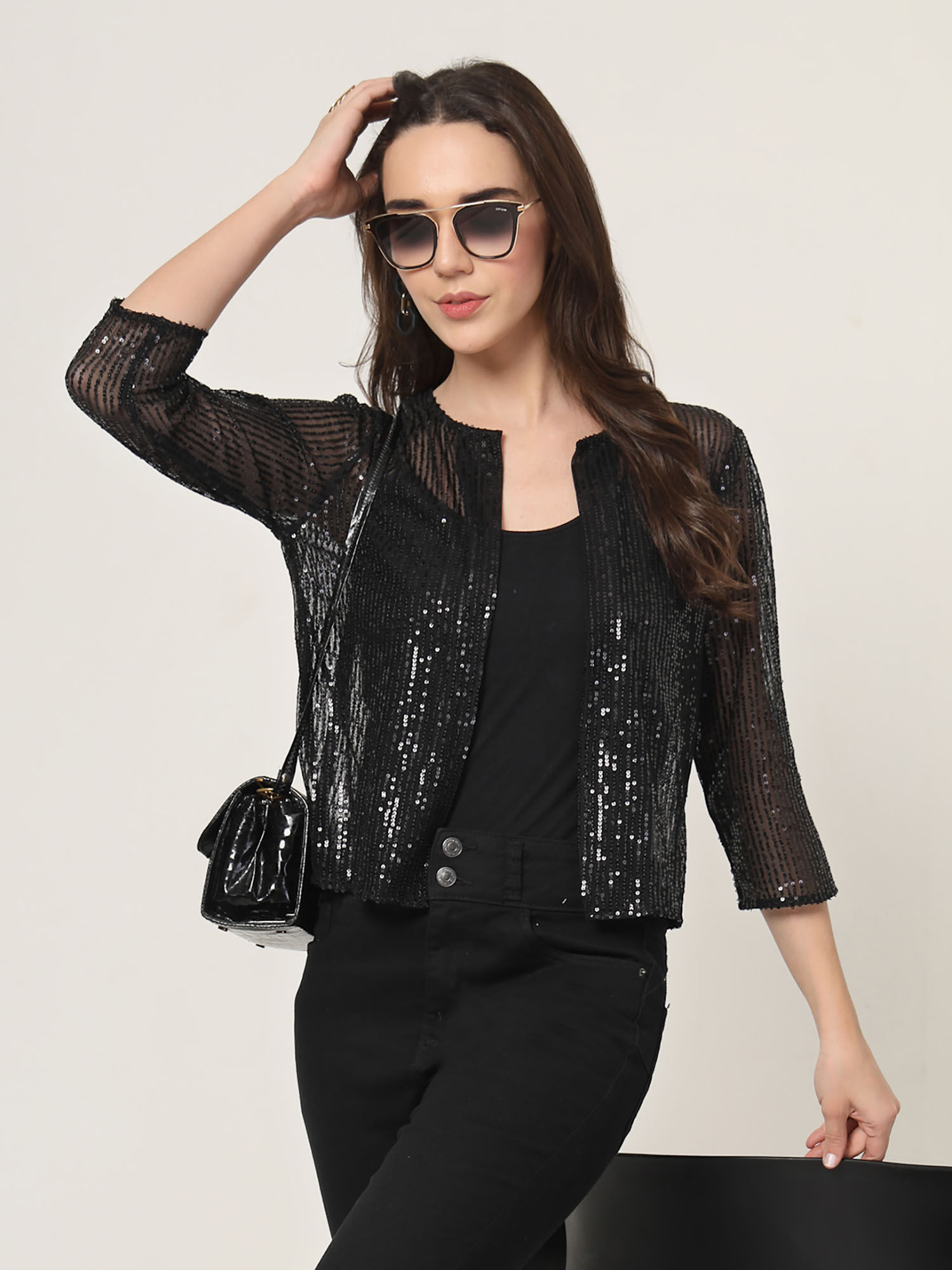 style quotient Black On Black Sequins Shrug-picture-29