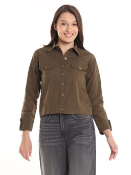 Gazillion - Dani Olive Green Trucker Jacket for Women By Gazillion