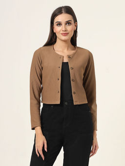 Style Quotient - Women Tan Textured Rib Regular Fit Shrug