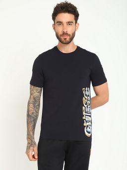 Guess - Men Blue Printed Round Neck Short Sleeves T-Shirt