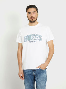 Guess - Men White Solid Round Neck T-Shirt