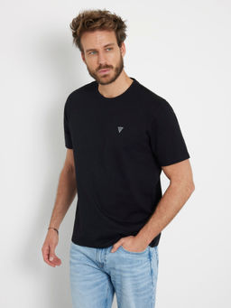 Guess - Black Solid Round Neck Men T-Shirt