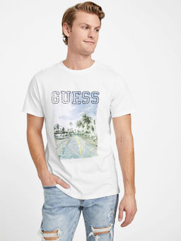 Guess - Men White Printed Round Neck T-Shirt