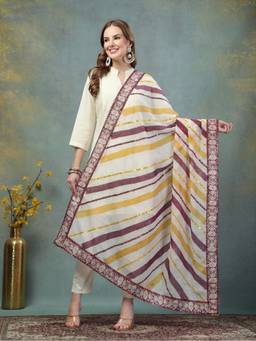 Clora Creation - Mustard and Maroon Handcrafted Cotton Dupatta