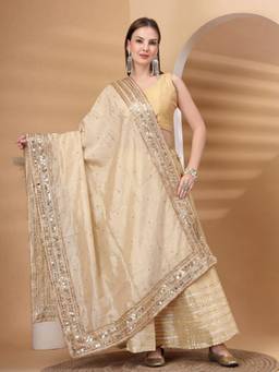 Clora Creation - Fawn Silk Blend Gotta Patti Dupatta