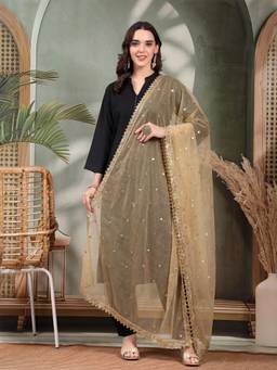 Clora Creation - Fawn Embellished Gotta Patti Net Dupatta