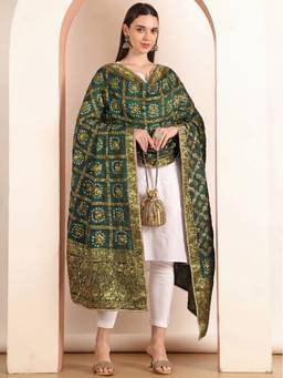 Clora Creation - Bottle Green Garchola Bandhani Dupatta