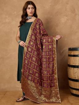 Clora Creation - Maroon Garchola Bandhani Dupatta