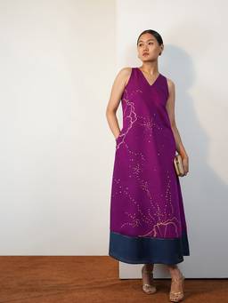 Pink Fort - Purple Viscose Silk Floral Dress