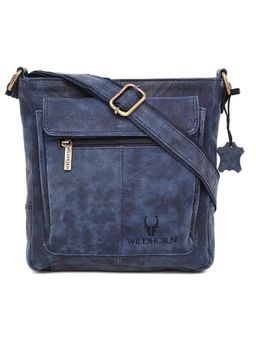 WILDHORN - Classic Genuine Leather Blue Textured Sling Bag for Men