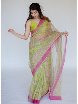 The Indian Ethnic Co. - Print Cotton Kota Doria Saree with Unstitched Blouse