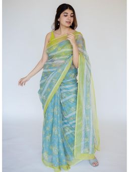 The Indian Ethnic Co. - Print Cotton Kota Doria Saree with Unstitched Blouse