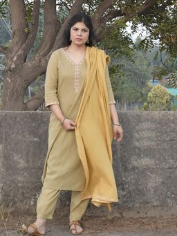 Dharya - Green Cotton Embroidered Kurta with Pant