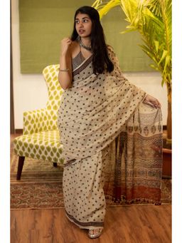 The Indian Ethnic Co. - Ajrakh Natural Dyed Kota Doria Saree with Unstitched Blouse