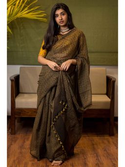 The Indian Ethnic Co. - Ajrakh Natural Dyed Kota Doria Saree with Unstitched Blouse