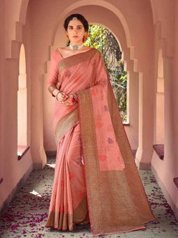 Odette - Pink Colour Soft Cotton Saree with Unstitched Blouse
