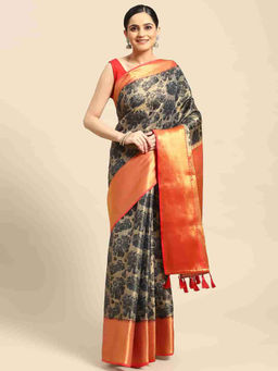Silk Land - Black Banarasi Art Silk Heavy Zari Saree with Unstitched Blouse