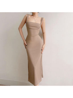 PARTIQ - Women Beige Textured Midi Dress