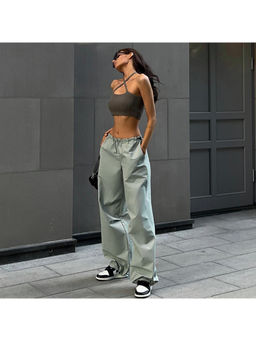 PARTIQ - Women Green Drawstring Solid Pant