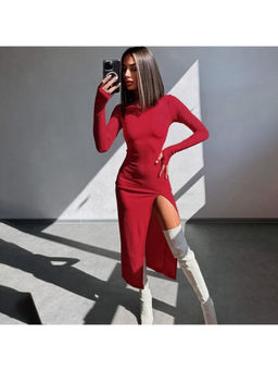 PARTIQ - Women Red Solid Midi Dress