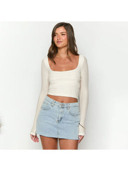 PARTIQ - White Self Design Crop Top