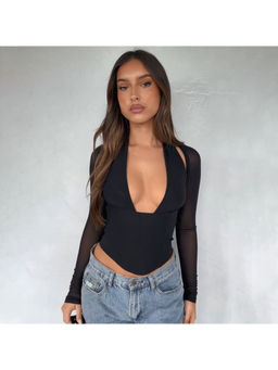 PARTIQ - Women Black Solid Crop Top